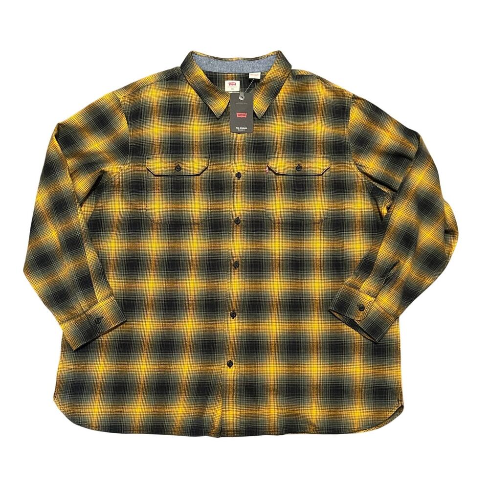 Levi’s Yellow Black Plaid Flannel Shirt Relaxed Fit Button Up Men’s XXL NWT - Picture 1 of 9